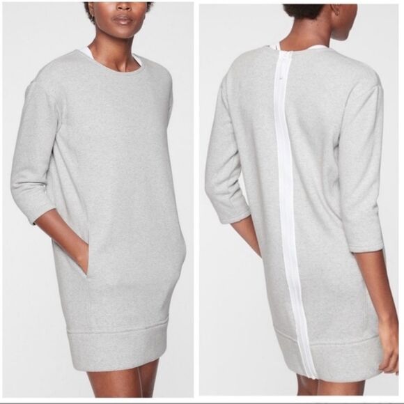 Athleta Cozy Karma Back Zip Fleece Crew Neck Sweatshirt Dress Gray Size XXS - Picture 2 of 11